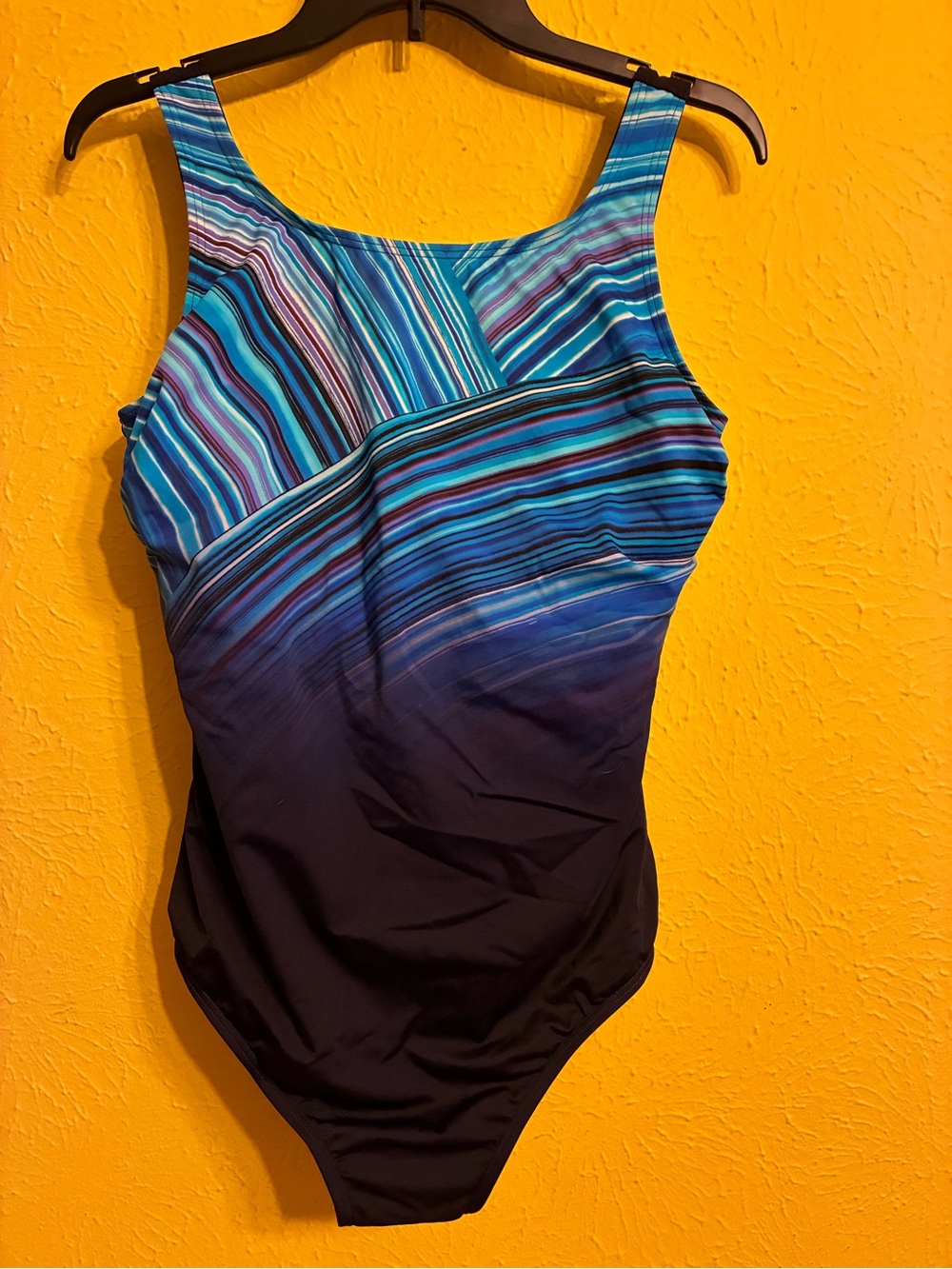 Swimsuits For All Blue Multi-Stripe to Navy Ombre One-Piece Swimsuit